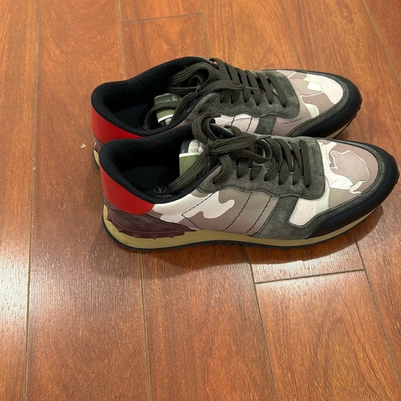 Valentino Garavani Red and Black Camouflage Sneakers
